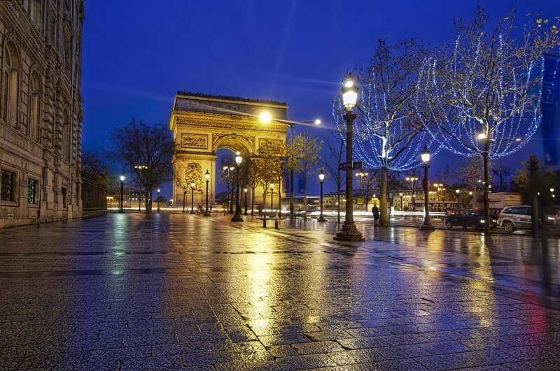 Arc De Triomphe at Night — Blue, Serene, Photograph