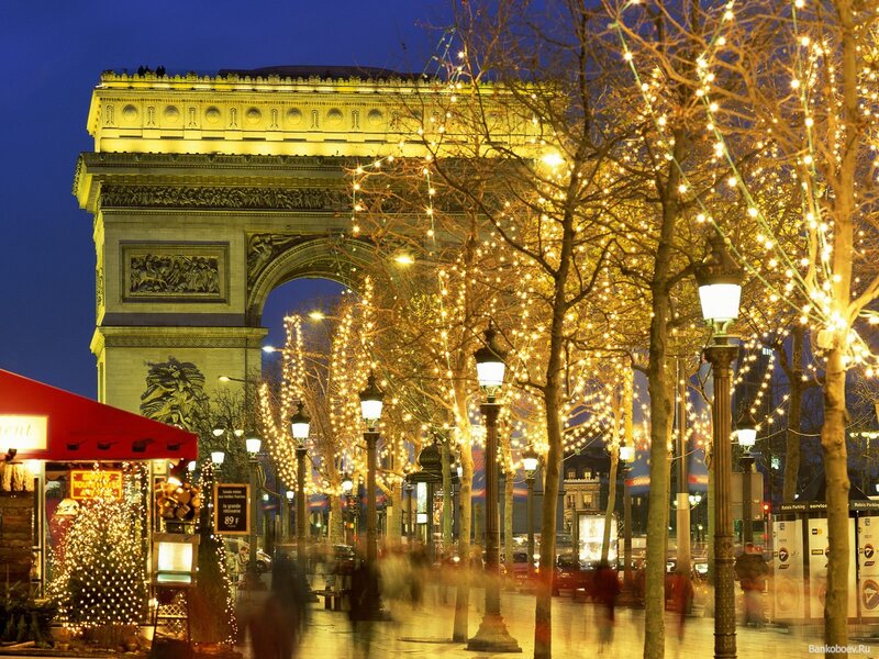 Arc De Triomphe at Night — Yellow, Festive, Photograph