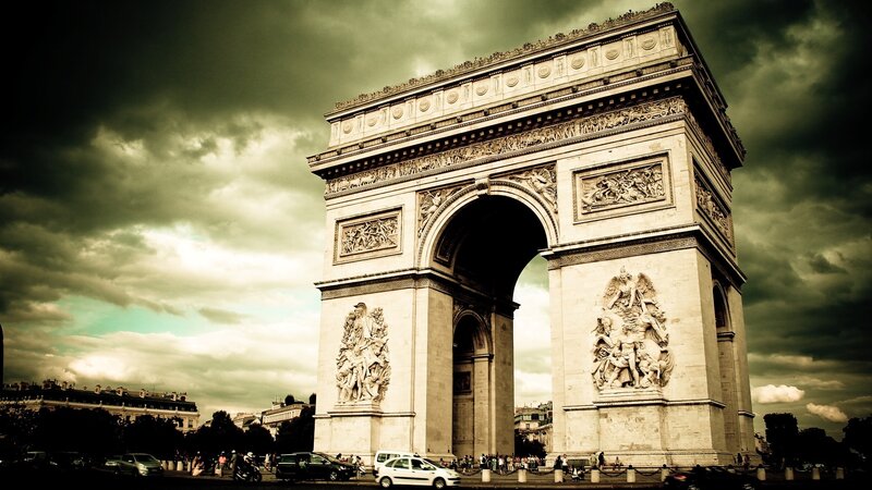 Arc De Triomphe in Paris — Gray, Dramatic, Afternoon, Photograph, Cloudy Sky