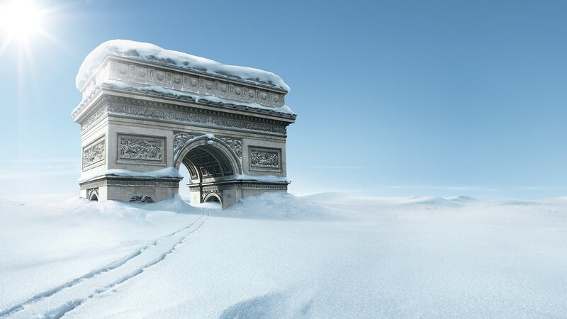 Arc de Triomphe in snow