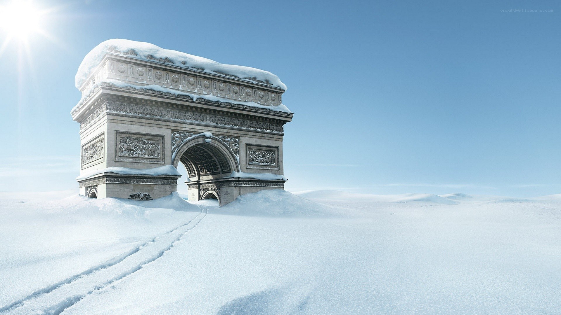 Arc de Triomphe in snow