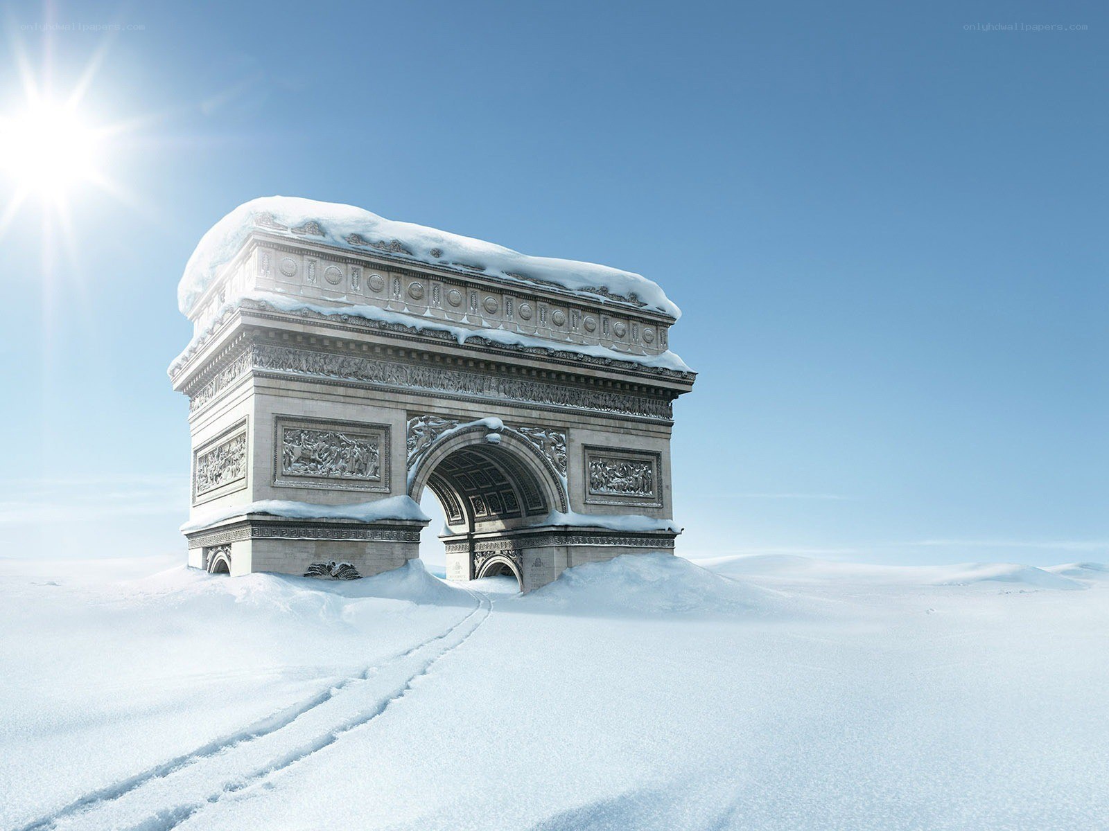 Arc de Triomphe in snow