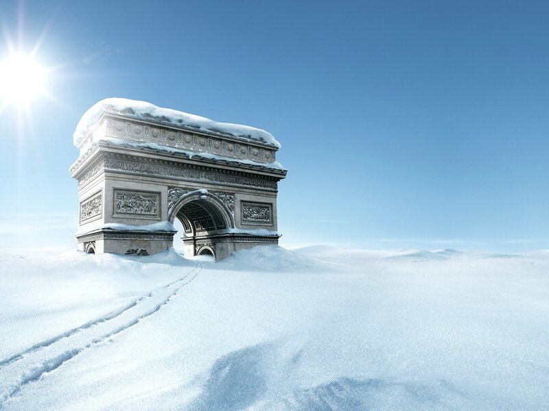 Arc de Triomphe in snow