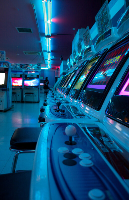 Arcade Game Machines — Blue, Dark, Vibrant