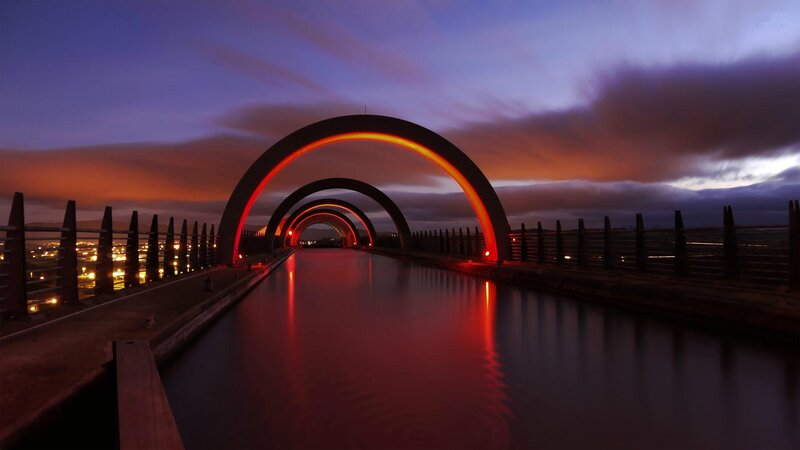 Arch Bridge at Dusk — Red