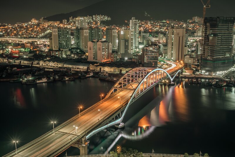 Arch Bridge at Night — Black, Dramatic, Photograph, Cityscape