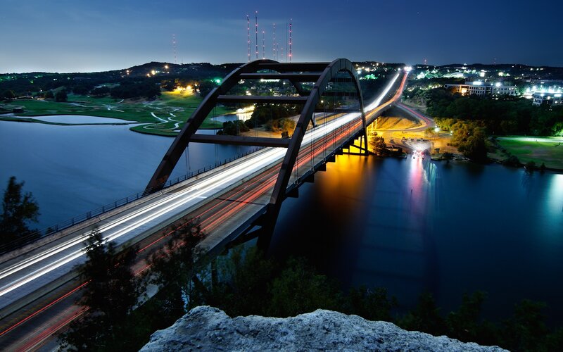 Arch Bridge at Night — Blue, Calm