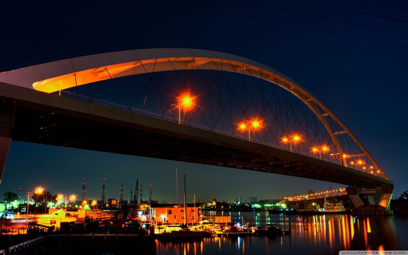 Arch Bridge at Night — Orange