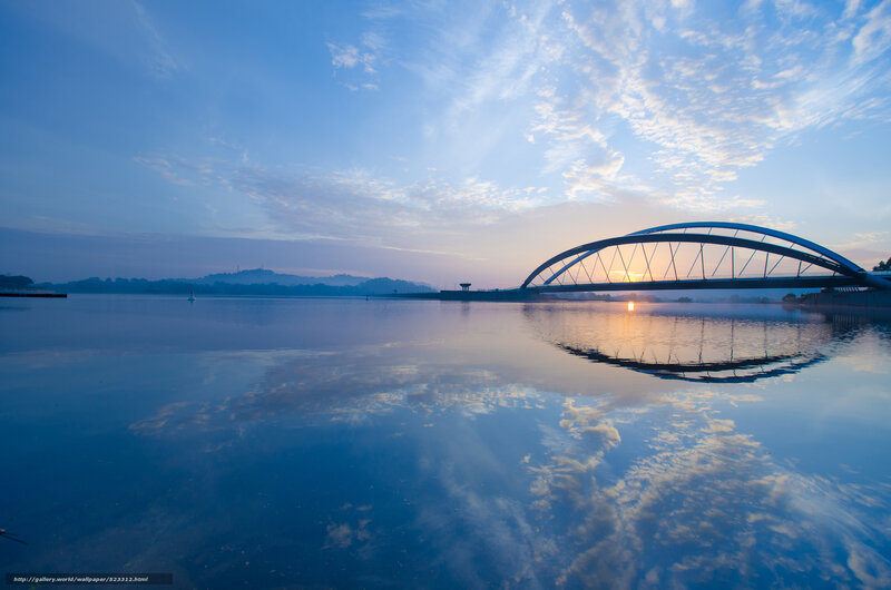 Arch Bridge at Sunrise — Blue, Serene
