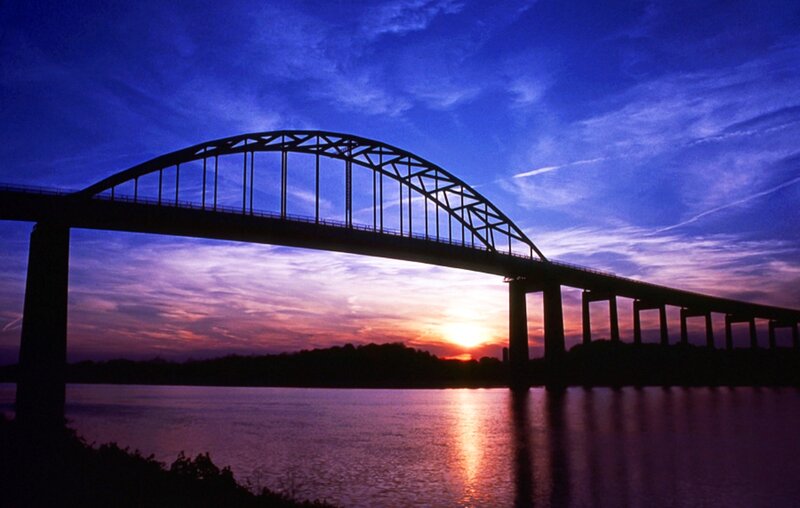 Arch Bridge at Sunset — Blue