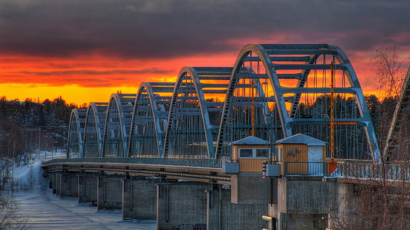 Arch Bridge at Sunset — Orange, Dramatic