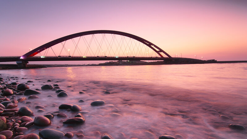 Arch Bridge at Sunset — Pink