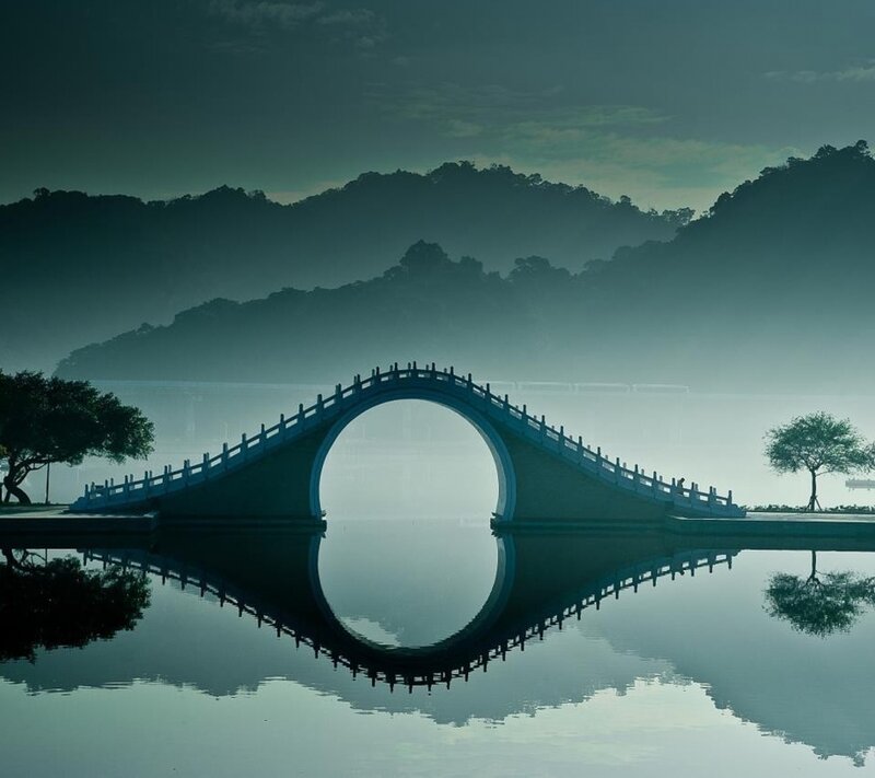 Arch Bridge in Mist — Blue