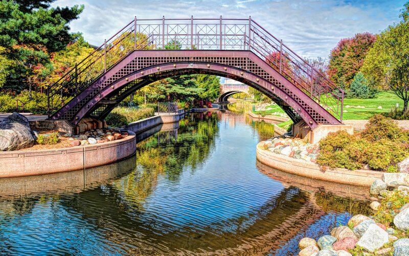 Arch Bridge over Canal — Blue