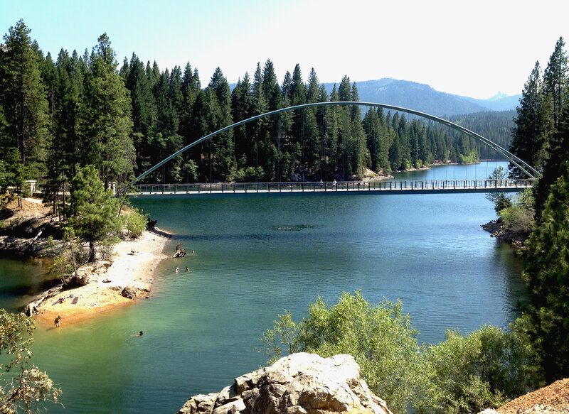 Arch Bridge over Lake — Green