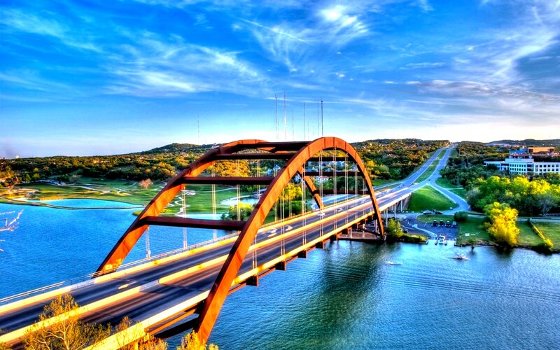 Arch Bridge over River — Blue, Dramatic, Sunset