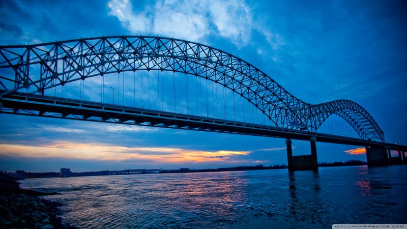 Arch Bridge over River — Blue, Dramatic