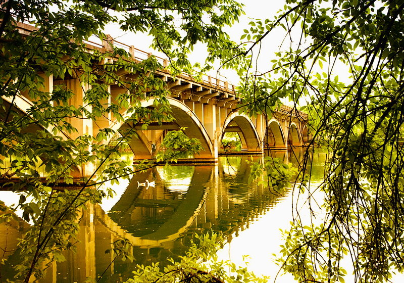 Arch Bridge over River — Green, Serene