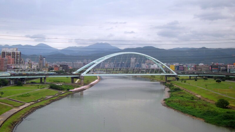 Arch Bridge over River — Green