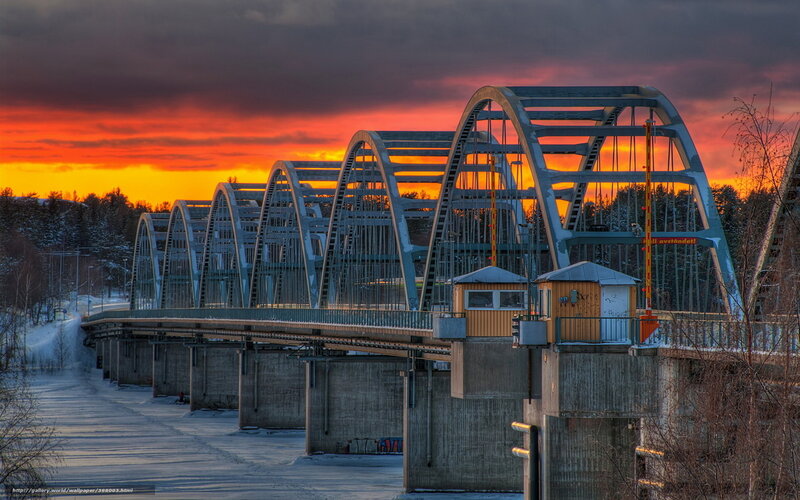Arched Bridge at Sunset — Orange, Dramatic