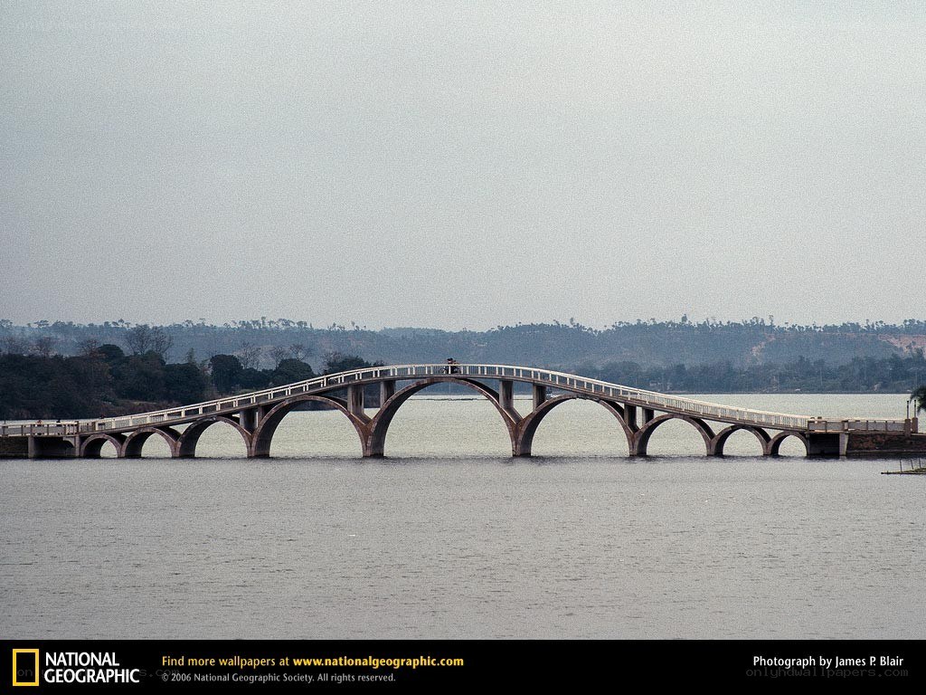 Arched bridge over a lake