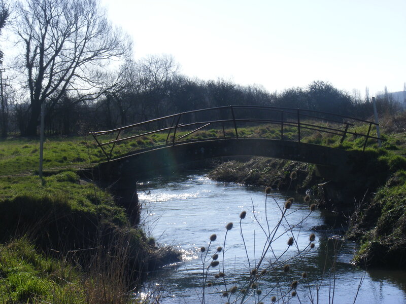 Arched Bridge over River — Green, Serene