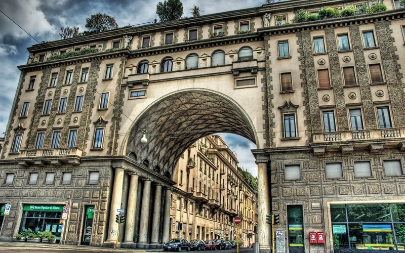 Arched Building Facade — Beige, Dramatic