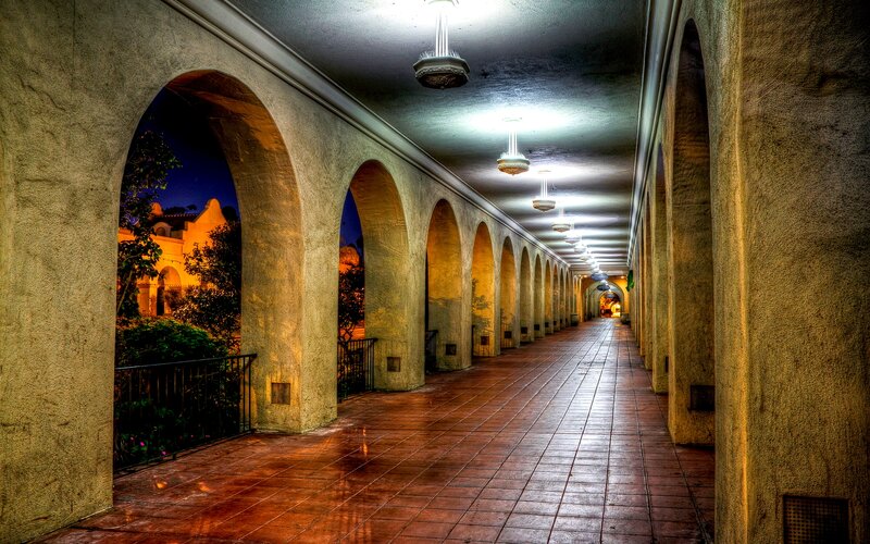 Arched Corridor at Night — Brown