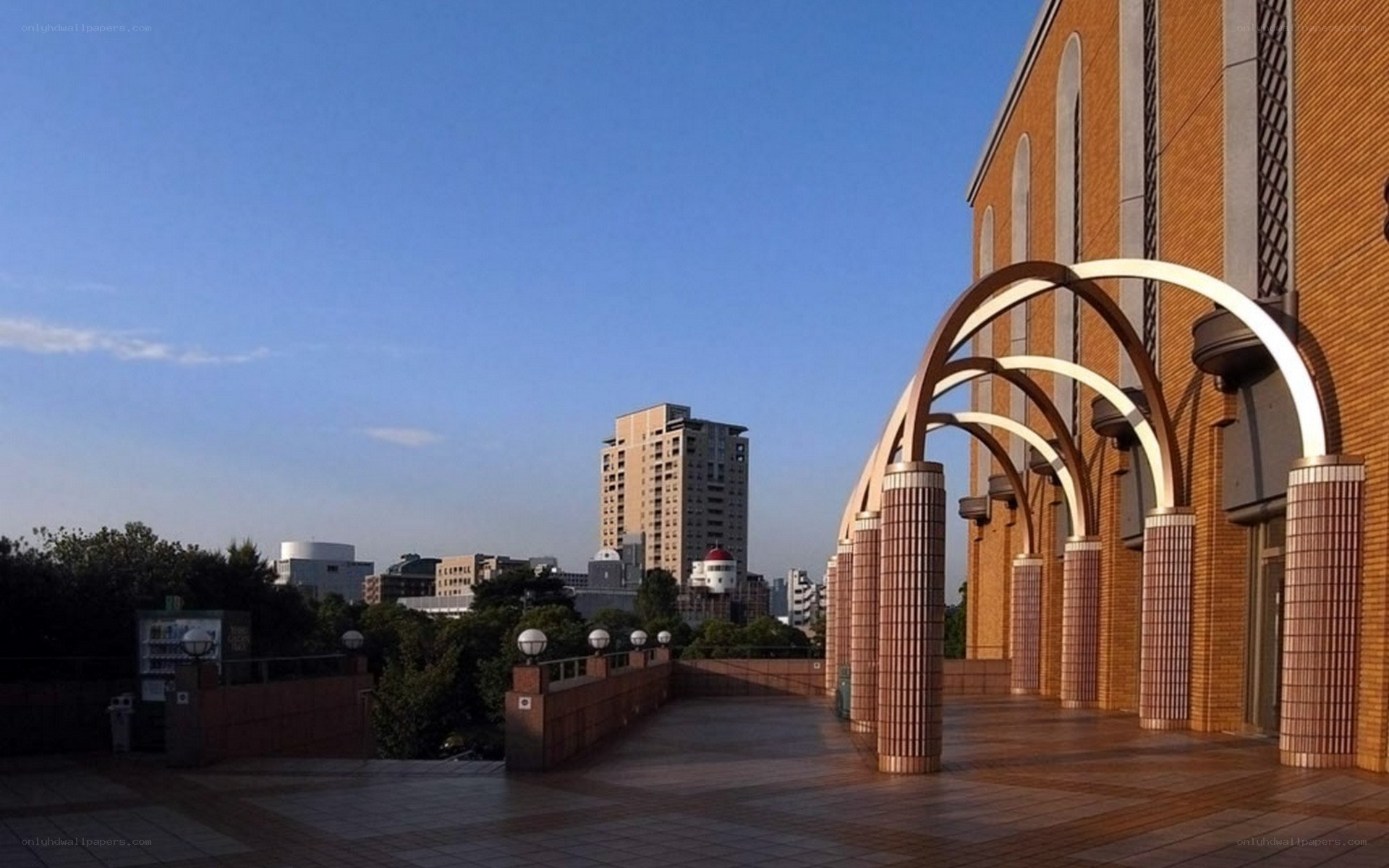 Arched walkway in urban setting