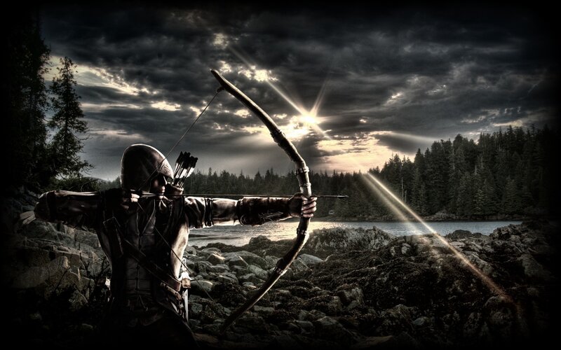 Archer Aiming Bow — Black, Dramatic