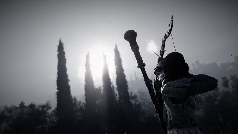 Archer Aiming Bow — Gray, Dramatic