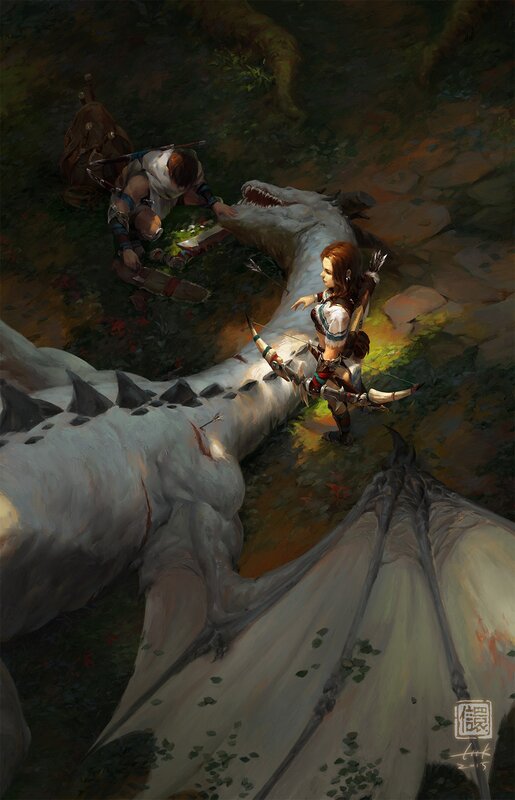 Archer and Warrior with Dragon