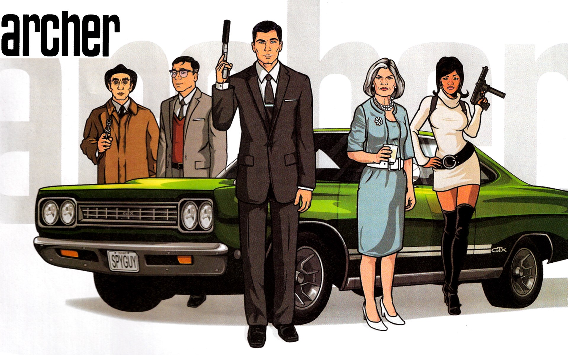 Archer cast with green car