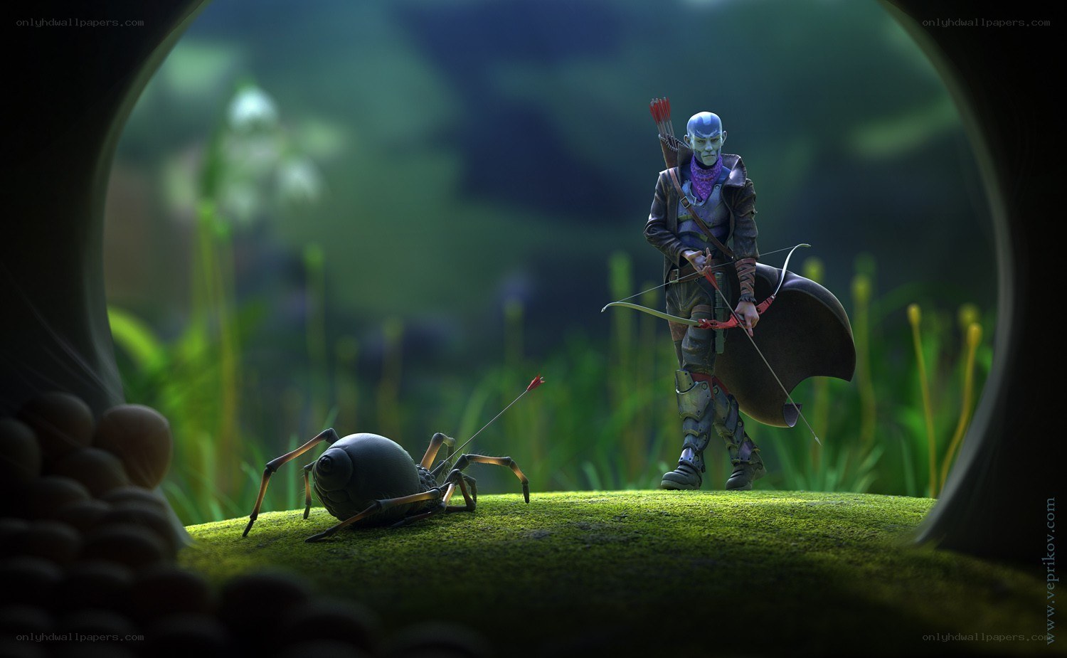 archer confronts giant spider
