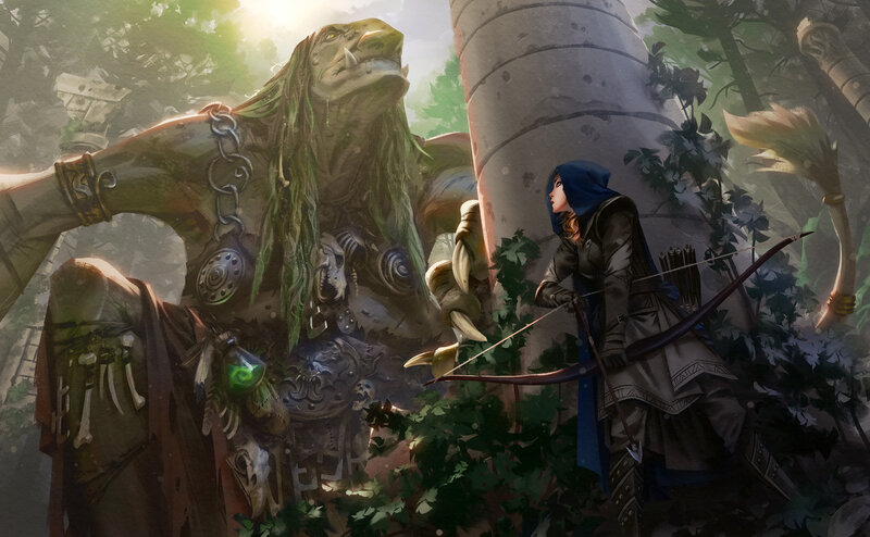 Archer Facing Giant Creature