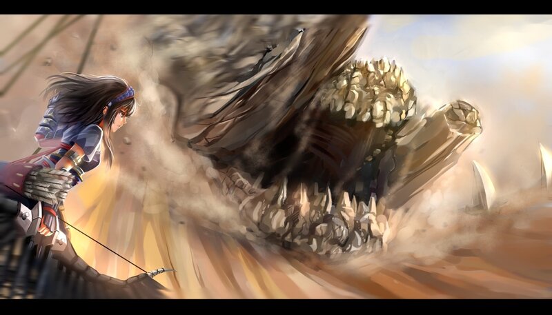 archer facing giant monster