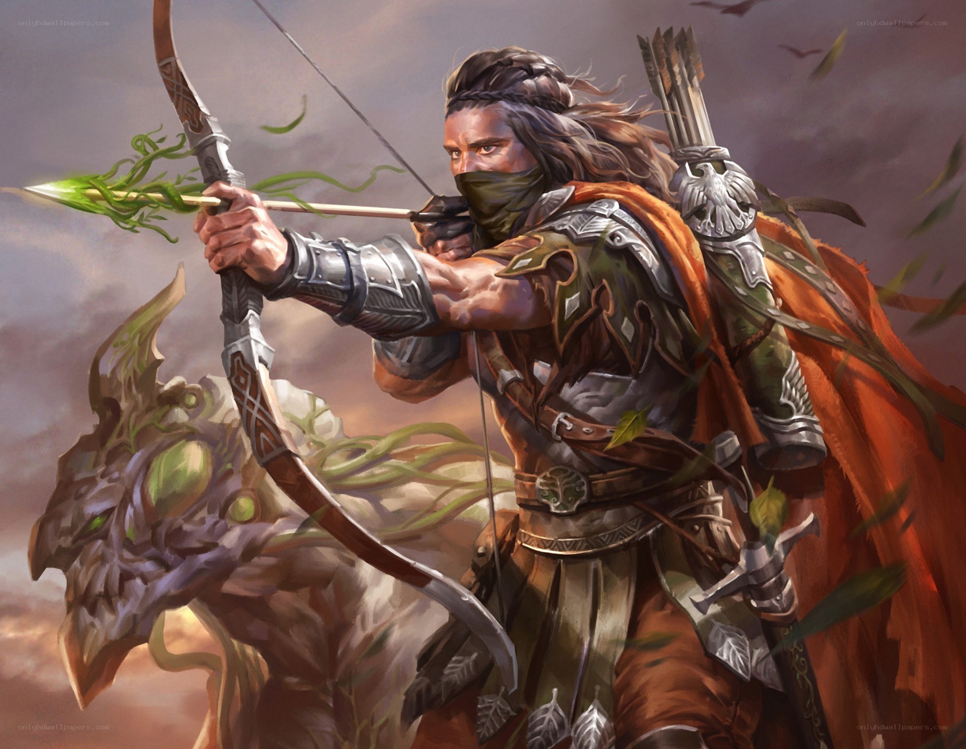 archer fighting a monster