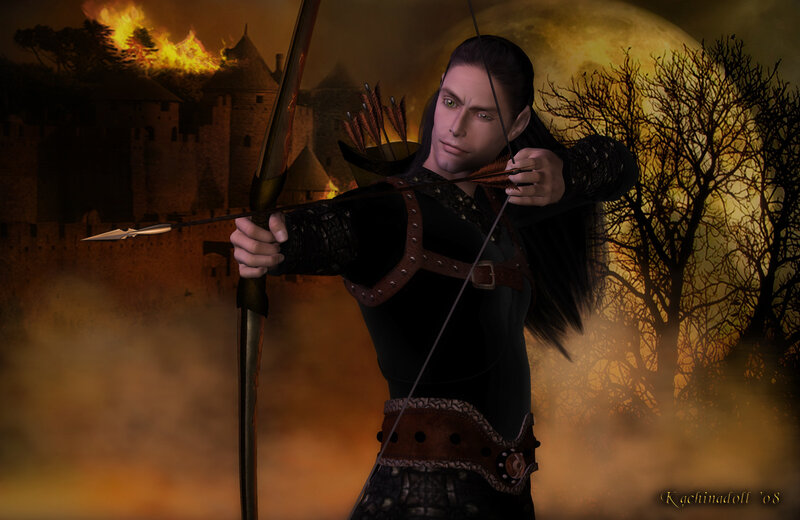 archer in a burning village