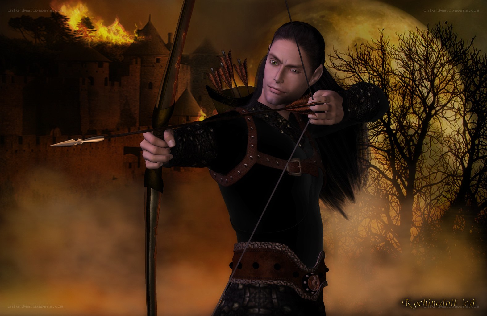 archer in a burning village
