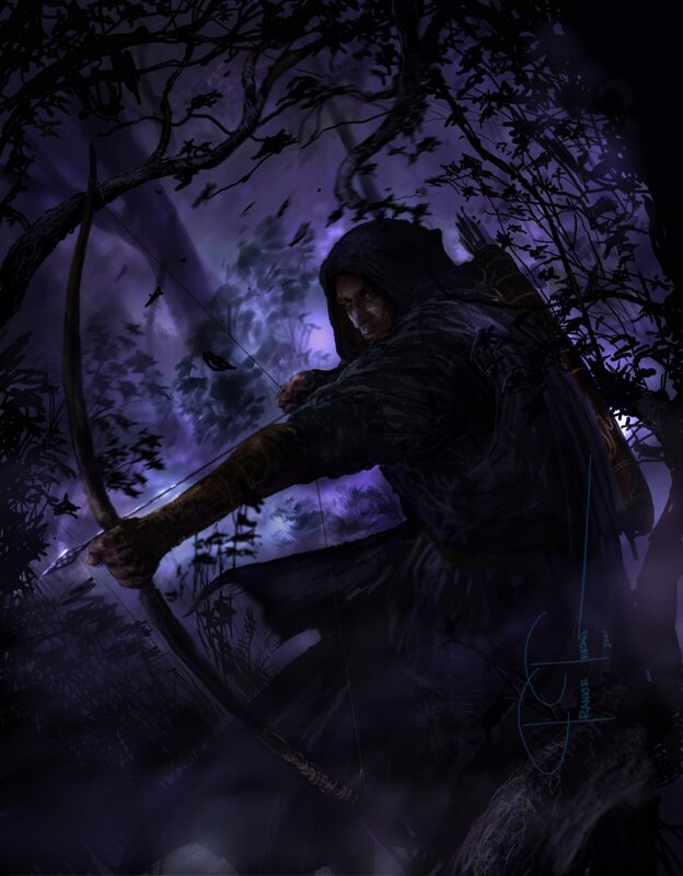 Archer in a dark forest
