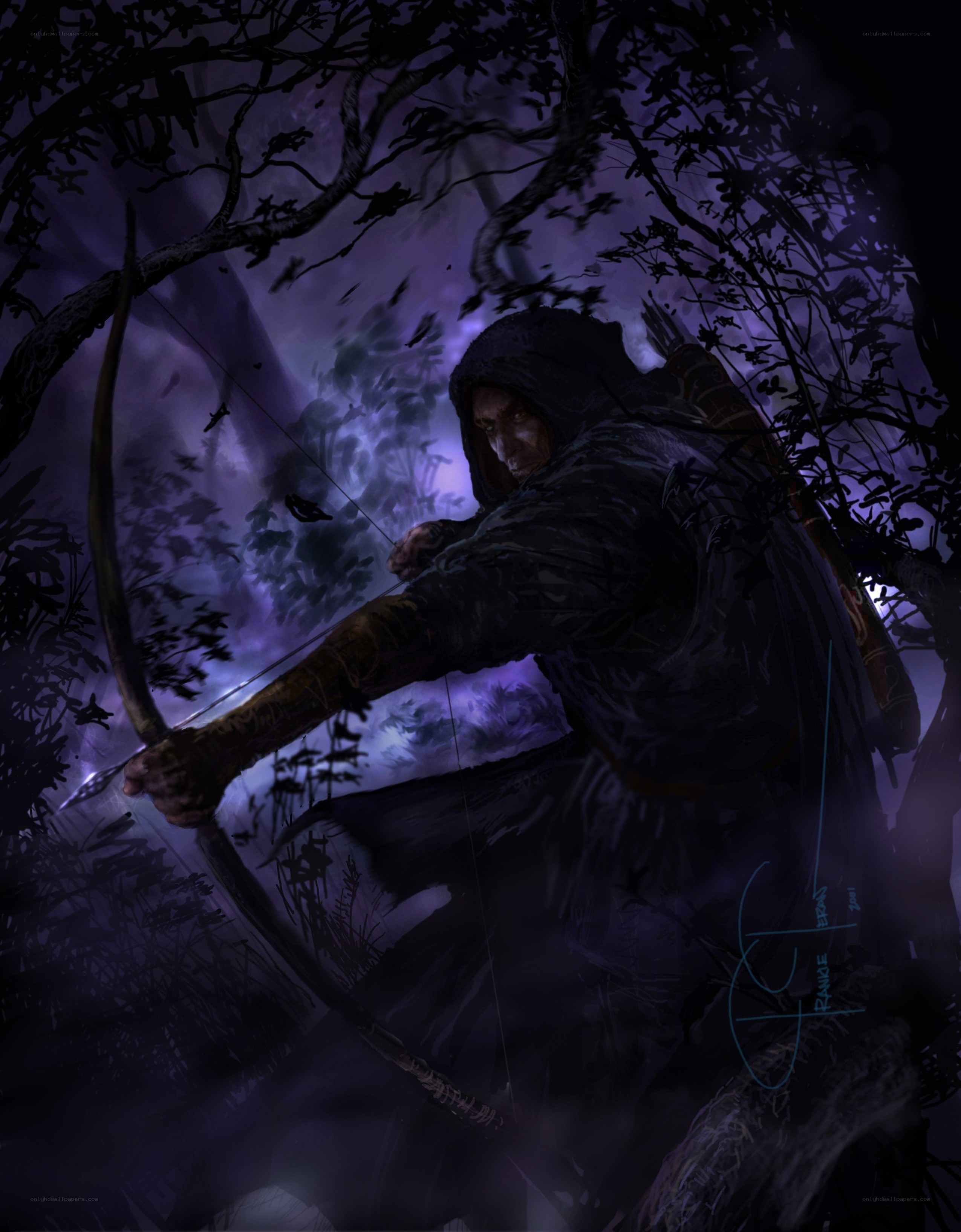 Archer in a dark forest