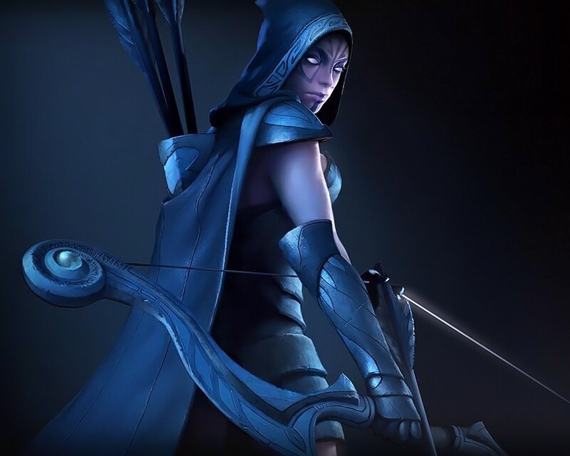 archer in blue hooded cloak