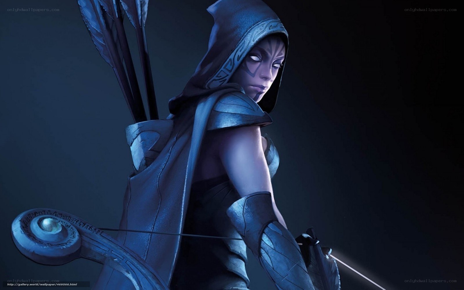 archer in blue hooded cloak
