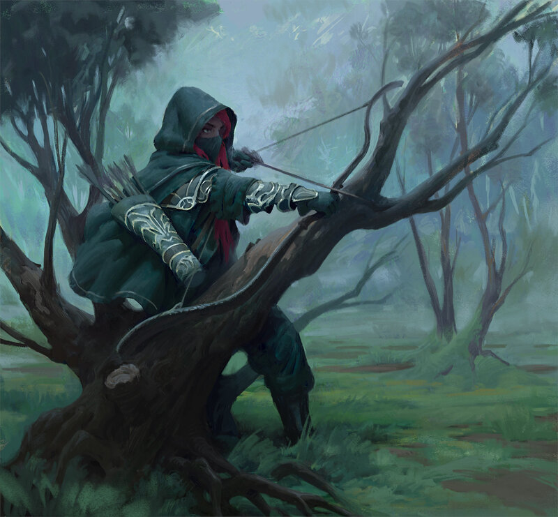 Archer in Forest — Green, Misty
