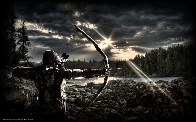 Archer in forest landscape