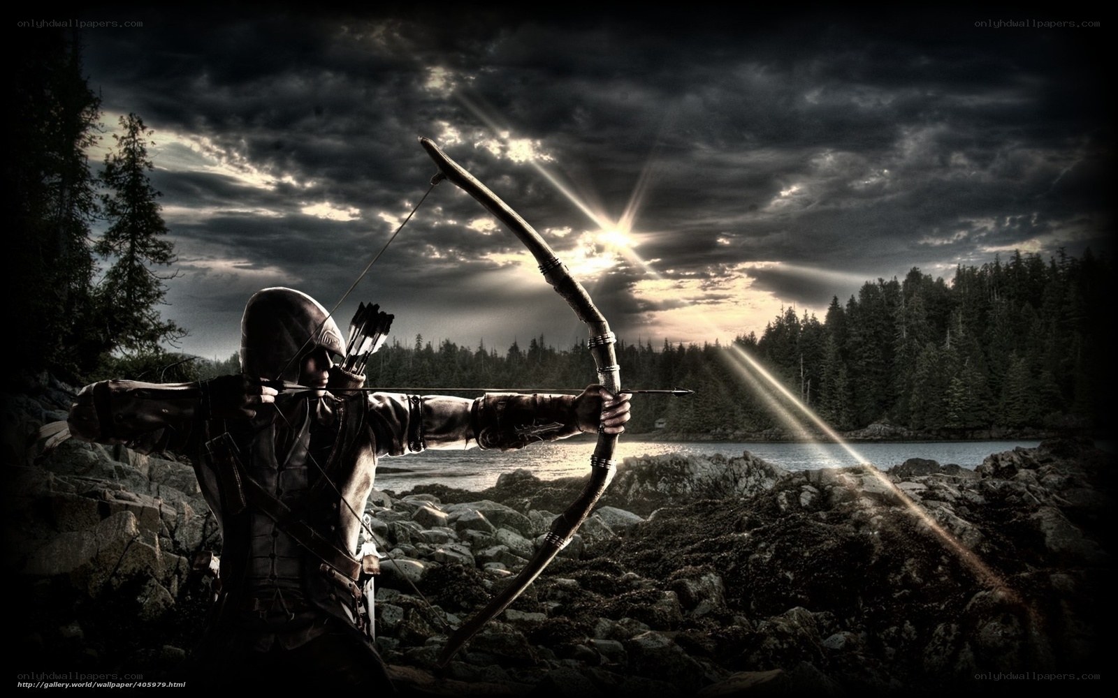 Archer in forest landscape
