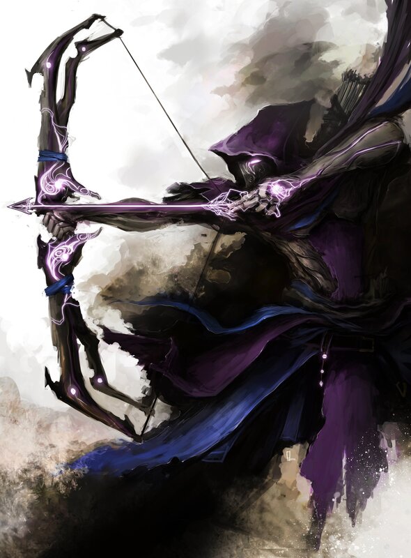 Archer in Purple Cloak — Dramatic, Digital Art, Bow