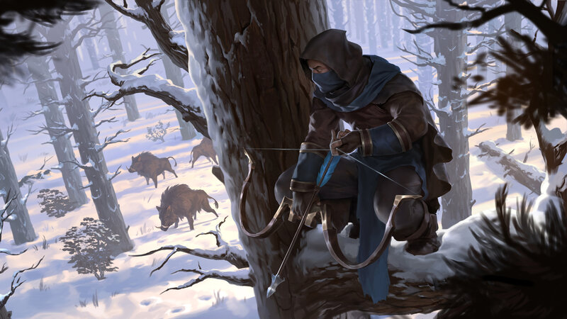 Archer in Winter Forest — Brown