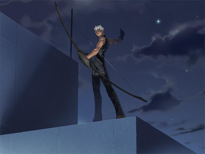 archer on a rooftop at night