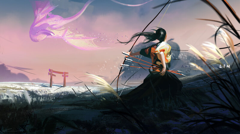 Archer Shooting at Dragon — Purple